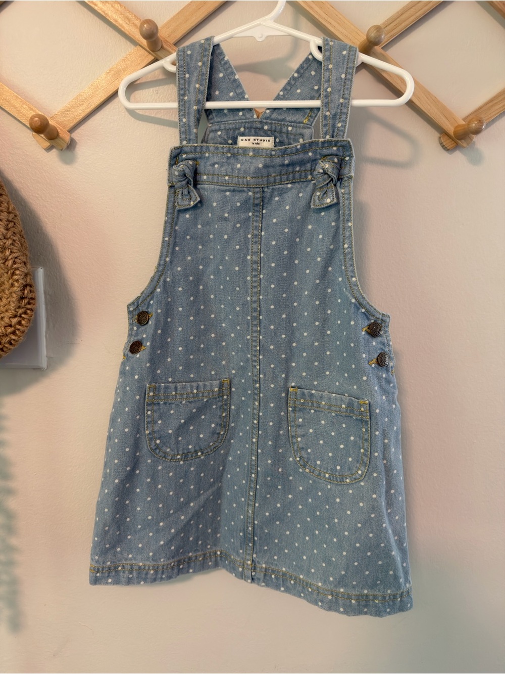 Max Studio Kids Polka Dot Denim Jumper Dress 5 Blue